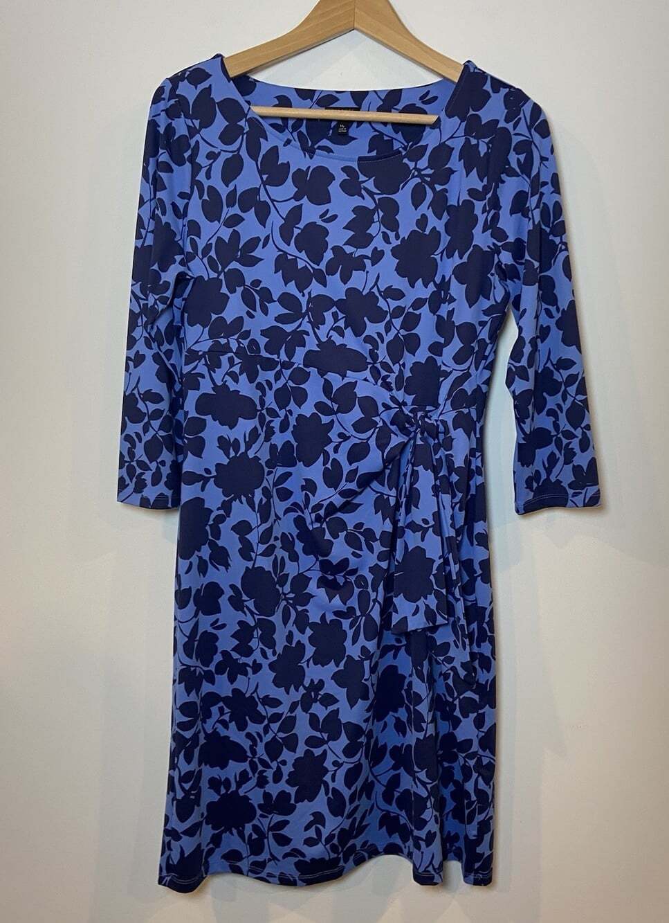 Talbots Faux Wrap Dress Long Sleeve Stretch Navy Blue Medium Petite MP